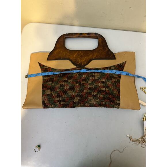 Vintage Leather Bag Crochet Top Handle Clutch Handmade - Picture 6 of 9